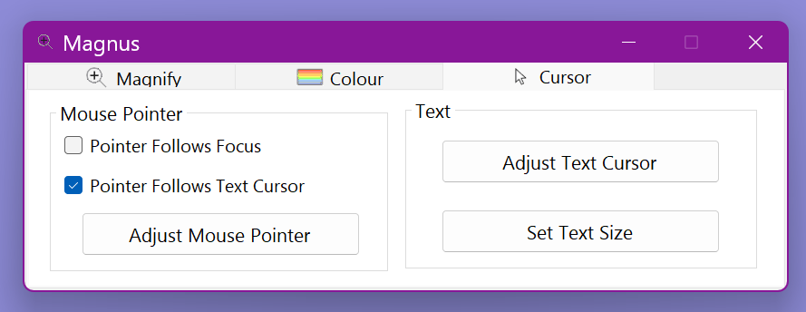 Magnus cursor settings